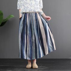 Летняя льняная юбка в тонкую полоску в стиле ретро – Babakud Casual Denim Blue Long Skirt, Blue Denim Midi Skirt For Summer, Casual Medium Wash Midi Skirt, Blue Denim Skirt With Pockets For Summer, Blue Midi Denim Skirt For Summer, Casual Long Denim Skirt With Pockets, Casual Baggy Skirt For Spring, Casual Dark Wash Lined Skirt, Baggy Long Blue Skirt