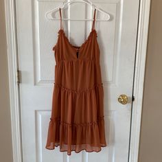 Hayden Nwt Rust Colored Ruffled Mini Dress Cute Tie Front Size:Large Mini Dress Cute, Ruffled Mini Dress, Ruffle Mini Dress, Rust Color, Rust, Outfit Ideas, Mini Dress, Fashion Outfits, Womens Dresses