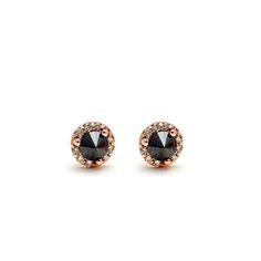 Rose Gold Rose Gold Jewelry With Black Diamonds, Anniversary Rose Gold Jewelry With Black Diamonds, Fiercely Feminine, Halo Setting, Tiny Stud Earrings, Black Diamonds, Champagne Diamond, Yellow Rose, Stud Earring