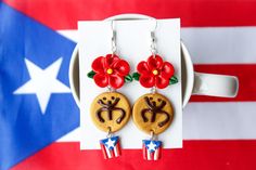 PUERTO RICO Handmade ploymer clay earrings Polymer Clay Puerto Rico, Puerto Rican Earrings, Puerto Rico Art, Cool Piercings, Cricut Projects, Clay Earrings, Puerto Rico, Painting Ideas, Panama