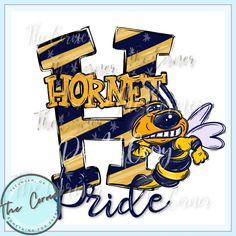 the letter h is for hornet pride with an image of a bee on it's chest