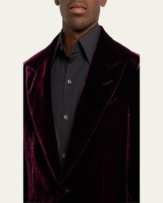 TOM FORD cocktail jacket in solid velvet    Peak lapels; twobutton front    Welt pockets    Unfinished sleeves    Single back vent    Wool/silk    Made in Italy Velvet Notch Lapel Outerwear For Evening, Velvet Notch Lapel Evening Outerwear, Evening Velvet Outerwear With Notch Lapel, Evening Velvet Outerwear With Lapel Collar, Formal Long Sleeve Velvet Outerwear, Classic Business Velvet Outerwear, Classic Velvet Business Outerwear, Classic Velvet Outerwear For Business, Formal Velvet Blazer With Lapel Collar