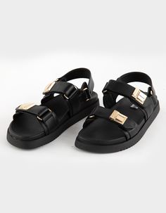 Steve Madden Markos Sandals. 3 Strap Upper. 2 Adjustable Hook-And-Loop Closure Straps. 1" Heel Height. Gold Tone Hardware. All Manmade Materials. Imported. Steve Madden Sandals Outfit, Jamaica Vacation, Lug Sole Boots, Steve Madden Sandals, Sandals Outfit, Fall Inspo, Slipper Shoes, Boot Sandals, Strappy Sandals