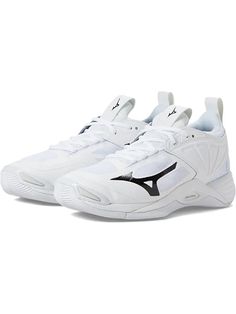 the mizuma tennis shoe is white and has black accents on the upper part