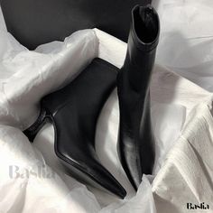 Baslia - Exquisite and Sleek High Heeled Ankle Boots for a Tapered Look Boots For Women Fashion, Boots Female, High Heel Ankle Boots, Black Ankle Booties, Heel Ankle Boots, Zipper Boots, Winter Girls, High Heel Boots Ankle, Sophisticated Design