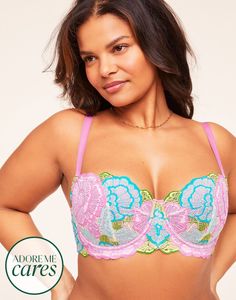 What's better than freshly picked flowers? Our Colete balconette bra. This set is adorned with bright statement floral lace. This plus-size bra has underwired cups for support and adjustable straps for a comfortable, customized fit. Wear this lace bra with the matching cheeky or hipster panty for a complete lingerie set. (Available in plus-size 38DD-46DDD.) Strapless Bra With Removable Pads For Spring, Pink Strapless Bra With Padded Cups, Pink Push-up Bra With Lace Closure, Multicolor Underwire Bra With Padded Cups, Balconette Bra With Lace Closure, Multicolor Padded Underwire Bra, Spring Underwire Bra With Medium Bust Support, Spring Underwire Bra With Padded Cups, Summer Lace Bra With Padded Cups