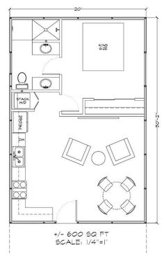 the floor plan for a studio apartment with an open kitchen and living room in it