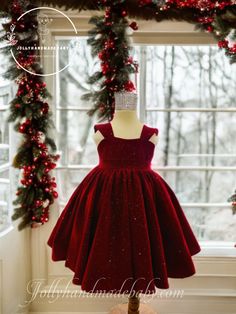 ♥ Introducing our exquisite little girl's red Christmas dress, a perfect blend of elegance and charm designed specifically for your baby girl this festive season. Crafted from luxurious dark red velvet, this handmade dress features a delightful open back adorned with a cute bow that not only enhances its chic appeal but also allows for adjustable styling, ensuring a comfortable fit for your little one. The sleeveless design adds a touch of sophistication, making it an ideal choice for holiday ph Red Princess Dress For Christmas Dress-up, Elegant Winter Holiday Princess Dress, Red Princess Dress For Winter Dress-up, Elegant Christmas Pageant Dresses, Elegant Red Dress For Holiday Dress-up, Red Princess Dress For Festive Holidays, Fitted Red Princess Dress For Winter, Red Fitted Princess Dress For Winter, Elegant Red Princess Dress For Festive Occasions