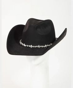 Yee-haw! This black cowboy hat is the perfect blend of western style and bling. Embellished with rhinestone studs and a studded strap, it's sure to turn heads at the rodeo or any other event. Giddy up and add some sparkle to your outfit with this one-of-a-kind hat. One size fits most Adjustable inner string 100% Polyester Black Cowboy Hat, Black Cowboy, Yee Haw, Rhinestone Studs, Cowboy Hat, Western Style, Rodeo, Western Fashion, Cowboy Hats