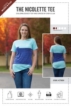 the nicolette tee is an easy to sew t - shirt pattern for women