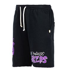 Show off your unwavering Los Angeles Lakers pride in a bold, new way with these After School Special Shorts. They feature fun, doodle-like graphics that are sure to grab the attention of fellow Los Angeles Lakers fans. This sweet gear is just what you need to take your game day look to a whole new level! Brand: After School Special Machine wash, tumble dry low Made in the USA Material: 100% Cotton  Face; 50% Cotton/50% Polyester  Inside Officially licensed Screen print graphics Single back pocke Summer Cotton Bottoms With Graffiti Print, Cotton Bottoms With Letter Print For Streetwear, Relaxed Fit Streetwear Bottoms With Letter Print, Black Relaxed Fit Bottoms With Logo Print, Relaxed Fit Bottoms With Letter Print For Streetwear, Graphic Print Cotton Bottoms For Streetwear, Cotton Graphic Print Bottoms For Streetwear, Sports Cotton Shorts With Graphic Print, Streetwear Cotton Shorts With Logo Print