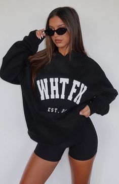 Give It Away Oversized Hoodie Black | White Fox Boutique US Hoodie With Design, Homecoming Romper, Party Rompers, Oversized Hoodie, Printed Rompers, White Fox, Party Looks, Oversize Hoodie, Bike Shorts