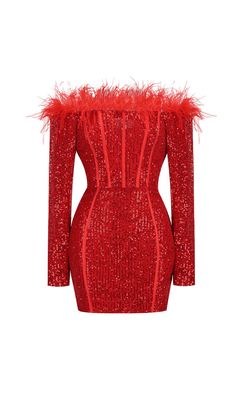 RED LONG SLEEVE FEATHERS SEQUIN DRESS Satin Corset Dress, Plus Size Corset, Structured Design, Sequin Design, Linen Mini Dress, Red Long Sleeve, Plus Size Shopping, Leather Dresses, Body Sculpting