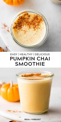 pumpkin chai smoothie in a glass with cinnamon sprinkles on top