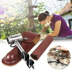 a woman is working on something with scissors in her hand and the other tools are next to it