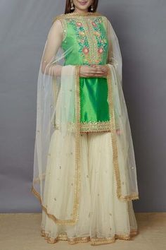 Shop for Preeti S Kapoor Cream Dupion Embroidered Kurta Sharara Set for Women Online at Aza Fashions Embroidered Pista Green Sharara In Organza, Embroidered Pista Green Organza Sharara, Pista Green Embroidered Fabric For Festive Occasion, Pista Green Embroidered Fabric For Festive Season, Festive Pista Green Embroidered Fabric, Embroidered Pista Green Sharara For Transitional Season, Transitional Embroidered Pista Green Sharara, Pista Green Embroidered Fabric With Dori Work, Pista Green Embroidered Fabric With Resham Embroidery