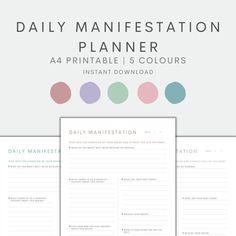 the daily planner is shown in three different colors and sizes, with text overlaying it