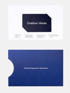 three different types of business cards with the words, outdoor voices and technical approval for recreation