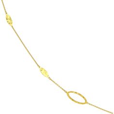 Behold the brilliance of craftsmanship with the exquisite craftsmanship of the Long & Lovely Diamond Cut Mix Links Necklace from Olas d'Oro. This captivating piece is a fusion of art and elegance, designed to elevate your style to new heights. Crafted in 14K yellow gold, it exudes a warm, luxurious glow that complements any outfit.The Long & Lovely Necklace boasts mixed links that add a unique and dynamic dimension to your look. Each link is meticulously diamond-cut, catching the light in a dazz Fusion Style Oval Yellow Gold Jewelry, Yellow Gold Oval Fusion Jewelry, Formal Oval Hammered Jewelry, Luxury Yellow Gold Hammered Necklace, Yellow Gold Hammered Oval Link Jewelry, Hammered Yellow Gold Oval Link Jewelry, Gold Lariat Necklace With Diamond Cut, Classic Hammered Oval Jewelry, Elegant Gold Lariat Bracelet