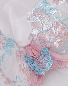 Soft Pink Lingerie Set Blue Butterfly Embroidery Blue Butterfly Embroidery, Lingerie Rosa, Wedding Night Lingerie, Self Care Day, Lingerie Cute, Lingerie Catalog, Pink Lingerie, Butterfly Embroidery, Intricate Embroidery