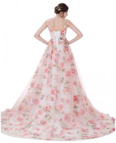 Shop cheap floral long train length sleeveless formal party dress online. Custom-made any plus size or color. Pro since 2009. Prom Dresses With Lace, Pastel Color Dress, Ball Gown Prom Dresses, Gown Prom Dresses, Pink Weddings, Dresses With Lace, Mother Of Groom Dresses, Party Dresses Online, Ball Gowns Evening