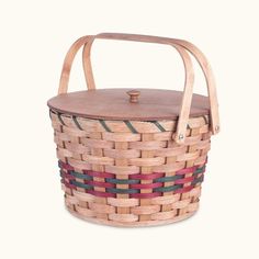 Round Sewing & Knitting Basket | Large Amish Wicker Basket w/Lid Wine & Green Giant Easter Basket, Natural Easter Basket, Large Easter Basket, Wicker Sewing Basket, Craft Basket, Sewing Organizer, Knitting Basket, Doll Cradle, Basket Crafts