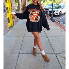 Rolling Stones sweatshirt available in 4 colors! Casual Sweatshirt For Fall Streetwear, Casual Fall Sweatshirt For Streetwear, Fall Graphic Print Hoodie Sweater, Casual Sweater With Graphic Print For Fall, Graphic Print Long Sleeve Sweater For Loungewear, Long Sleeve Graphic Print Loungewear Sweater, Graphic Print Long Sleeve Loungewear Sweater, Graphic Print Hoodie Sweater For Fall, Casual Sweatshirt For Loungewear