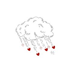 a drawing of hearts falling from a cloud with rain coming down on them and the word love is written below it