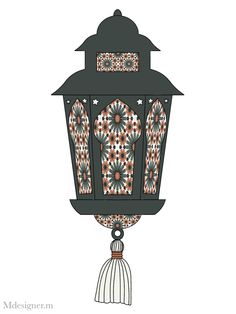 a decorative lantern hanging from the ceiling with an intricate design on it's side