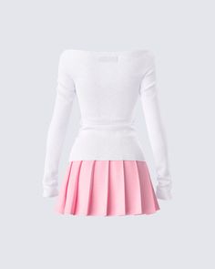 The perfect fit for our babes in their sweet but sassy era 🎀 With a subtle, yet chic look - this two-piece set features a white off-shoulder top paired with a pink pleated mini skirt 🤍 White Mini Length Tennis Skirt For Party, White Mini Tennis Skirt For Party, Chic Fitted Pink Off-shoulder Top, Chic Pink Fitted Off-shoulder Top, Feminine White Party Mini Skirt, Feminine Pink Off-shoulder Top, White Fitted Feminine Mini Skirt, Pink Fitted Pleated Skirt Feminine Style, Fitted Pink Pleated Skirt Feminine Style