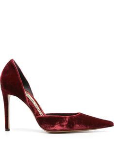 bordeaux red calf leather velvet effect pointed toe slip-on style branded leather insole 105mm high stiletto heel Alexandre Vauthier, Stiletto Pumps, High Jewelry, Looks Vintage, Shades Of Red, Outfit Set, Stiletto Heel, Pump Shoes, Calf Leather