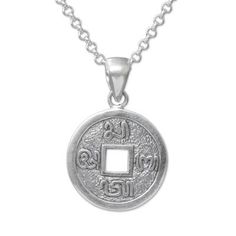 Designed by Balinese artisan Dewa Arimbawa the pendant of this necklace resembles a traditional Indonesian aksara coin. The classic coin is crafted from sterling silver featuring Indonesian characters that surround a square hole in the center. Domed Ring, Sterling Silver Necklace Pendants, Balinese, Jewelry Packaging, Silver Pendant Necklace, Silver Diamonds, Jewelry Gift Box, Sterling Silver Pendant, Cocktail Rings