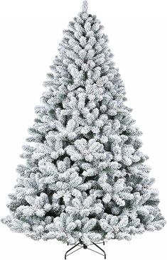 a white christmas tree with snow on it's branches and the top half covered in frost