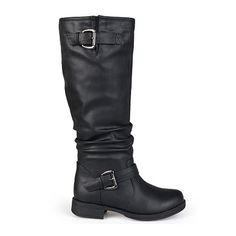 Add classic footwear to your style this season in women's riding boots by Journee Collection. These stylish boots feature premium faux leather that rises below the knees. Straps with buckle embellishment and a classic round toes complete the design.Features: BuckleClosure Type: Side ZipperShaft Circumference: 15 InchesShoe Heel Height: 1 1/4 InchesUpper/Outer Base Material: 100% PolyuretheneShoe Lining Material: FabricSole Material Content: 100% Thermoplastic-RubberCalf Width: RegularToe Type: … Fitted Knee-high Boots With Buckle Closure And Round Toe, Black Riding Boots Medium Width, Women's Riding Boots, Black Boots For Riding, Medium Width, Wide Calf Riding Boots, Brown Knee-high Boots With Buckle Closure And Round Toe, Black Riding Boots, Medium Width Knee-high Boots With Zipper Closure, Womens Riding Boots