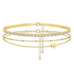 PRICES MAY VARY. 💎Elegant Ankle Bracelets for Women Set🌊 Elevate Your Style with Our Exquisite Gold Anklets for Women Set, Designed to Enhance Your Charm and Elegance. This Set Includes a Tennis Chain Anklet and a Double-Layer Anklet Adorned with Dainty Heart-Shaped Pendants. The Gold Anklets Set Adds a Touch of Sophistication to Your Ensemble, Whether You're at the Beach or Attending a Special Occasion 💎Personalized Initial Ankle🌊: 26 English Letters Are Available for Your Choice. You Can P Initial Anklet, Personalized Gifts For Women, Anklets For Women, Heart Letter, English Letters, Jewelry Design Inspiration, Tennis Chain, Gold Anklet, Great Gifts For Mom