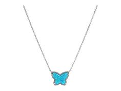 Kendra Scott Lillia Butterfly Pendant Necklace - Necklace : Rhodium Turquoise Kyocera Opal : Dream of springtime when you wear the Kendra Scott Lillia Butterfly Pendant Necklace. Subtle necklaces features stone centers with etched edges. Please refer to color selection for stone detail. 14K gold, 14K rose gold, rhodium - all plated over brass. Lobster claw closure with extender. Imported. Measurements: Chain Circumference: 14 1 2 in Adjuster Length: 3 in Pendant Height: 1 2 in Pendant Width: 2 3 Elegant Turquoise Pendant Charm Necklace, Elegant Beaded Chain Pendant Jewelry, Elegant Beaded Pendant Jewelry, Beaded Charm Necklace Gift, Fine Jewelry Single Strand Pendant Necklace, Fine Jewelry Pendant Necklace With Single Strand, Elegant Turquoise Jewelry With Large Pendant, Sterling Silver Pendant Necklace With Jewels, Silver Beaded Necklaces With Jewels