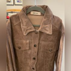 Nwt Jakketetc. Winnie Jacket In Taupe Brand New With Tag, Never Worn See Pictures For Condition-See Pic Of Collar Of Jacket- Little Bent So I Just Dropped The Price. Read Description In Pic 4. Color: Taupe (Sand / Tan Brown Color) Size: Extra Small Final Sale Brown Single Breasted Cropped Jacket With Long Sleeves, Brown Single Breasted Long Sleeve Cropped Jacket, Brown Long Sleeve Single Breasted Cropped Jacket, Classic Brown Cropped Long Sleeve Jacket, Brown Long Sleeve Outerwear With Flap Pockets, Classic Brown Long Sleeve Cropped Jacket, Long Sleeve Leather Jacket With Pockets For Fall, Classic Long Sleeve Brown Cropped Jacket, Winter Leather Jacket With Snap Buttons