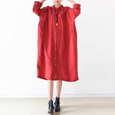 Women-Loose-Fitting-Linen-Dresses-summer-Casual-Women-Shirts-Dresses Shirt Dress Maternity, Dresses Plus Size Casual, Linen Dresses Plus Size, Linen Dresses Summer, Maternity Shirt Dress, Red Linen Dress, White Maternity Dresses, Overall Jumpsuit, Linen Shirt Dress