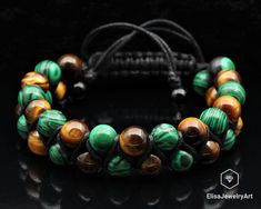 "Special Bracelet Natural Malachite & Tiger Eye Beaded Protection Men's Bracelet Women's Bracelet Crystal Bracelet Father's Day Gift -ALL THE PRODUCTS AT ELISAJEWELRYART ARE HANDMADE AND MADE WITH NATURAL BEADS. -WHAT DOES THE MALACHITE STAND FOR Malachite is a stone of balance, abundance, manifestation and intention. Malachite absorbs energy and draws emotions to the surface. It clears and activates all Chakras, and is especially helpful in the stimulation of the Heart and Throat Chakras. Malac Adjustable Malachite Spiritual Bracelet, Adjustable Spiritual Malachite Bracelets, Adjustable Spiritual Malachite Bracelet, Adjustable Malachite Beaded Bracelets With Natural Stones, Spiritual Malachite Bracelets With 8mm Beads, Handmade Malachite Spiritual Beaded Bracelets, Handmade Malachite Beaded Bracelets For Spiritual Use, Adjustable Hand-strung Malachite Bracelets, Adjustable Malachite Bead Bracelets