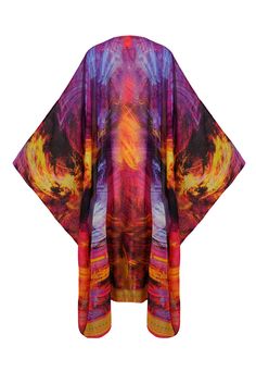 AMOR KAFTAN Festival Kaftan With Vibrant Print And Kimono Sleeves, Vibrant Multicolor Silk Kaftan, Multicolor Kaftan For Party And Festivals, Purple Long Kaftan For Beach Cover-up, Long Purple Kaftan For Festival, Silk Multicolor Kaftan With Vibrant Print, Purple Silk Kaftan For Summer, Multicolor Kaftan With Vibrant Print And Kimono Sleeves, Multicolor Tunic Kaftan With Vibrant Print