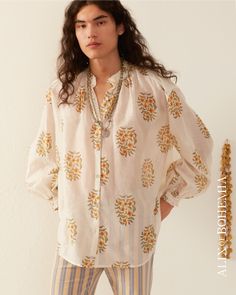 Poet Blouse, Ruffled Collar, Band Collar, Mother Of Pearl Buttons, Collar And Cuff, Silk Printing, Printed Cotton, Dye, Collar