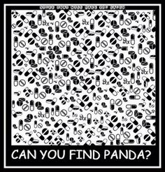 a black and white pattern with the words find the panda on it