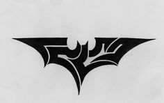 a batman symbol drawn in black ink on white paper with the word's logo below it