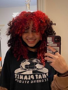 Red Split Dye, Egirl Hair, Split Dye, Colored Curly Hair, Hairdos For Curly Hair