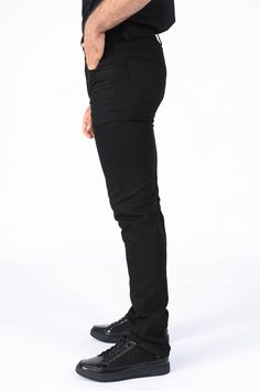 Fabric: Cotton/Spandex Fit: Relax-Fit About: Add versatile style to your wardrobe with these Platini Jeans Relax-Fit pants. Cotton/Spandex fabrication and Multiple Embroidered Finishing makes them stylish for a dressier look. A relaxed fit and straight-leg enhances the look of these casual trousers, making them a fashionable choice for date night or the office. Details & Features: Relax-Fit Straight-leg Multiple Embroidered Finishings Cotton/Spandex Zipper closure 5 Pockets Machine Wash Imported Black Slim Fit Full Length Bottoms, Slim Fit Black Pants With Tapered Leg, Black Slim Fit Elastane Pants, Fitted Full Length Black Jeans, Black Slim Fit Mid-rise Bottoms, Black Stretch Jeans With Tapered Leg, Black Fitted Jeans With Standard Cut Leg, Fitted Black Jeans With Standard Cut Leg, Classic Stretch Pants With Standard Cut Leg