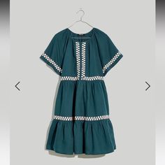 Never Worn, Perfect Condition. Smoke-Free Home! Green Short Sleeve Dress With Embroidered Hem, Tiered Dresses, Jeans Bags, Tiered Mini Dress, Dresses Xxl, Rust Dress, Madewell Dresses, Flutter Sleeves, Mini Dress With Sleeves