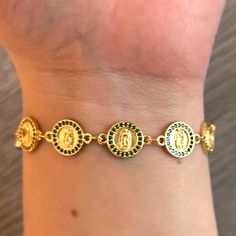 Gold plated bracelet 7” long + 2.5” extensor 10MM thickness Virgencita Bracelet, Keychain Necklace, Anklet Bracelet, Gold Plated Bracelets, Evil Eye Necklace, Evil Eye Bracelet, Evil Eye Jewelry, Eye Jewelry, Gold Plated Necklace