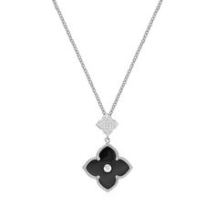 Add a chic touch to your formal style with this sterling silver black onyx clover pendant necklace. Add a chic touch to your formal style with this sterling silver black onyx clover pendant necklace. Metal: sterling silver Chain length: 16 in. with 2-in. extender Plating: rhodium Packaging: boxed Finish: polished Pendant size: 1.22" x 0.79" Chain type: cableSTONE DETAILS Stone type: cubic zirconia & onyx Total weight: 1 ct. Center stone weight: 1 ct. Center stone size: 16 mm x 16 mm Shape: r Clover Pendant, Cubic Zirconia Necklace, Flower Pendant Necklace, Blue Lapis, Exclusive Jewelry, Stunning Necklace, Flower Pendant, Gold Plated Sterling Silver, Spring Rings