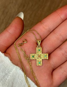 Byzantine Cross  Semiprecious Green and Red stones Gold Plated 22K Silver 925 Handmade  Height : 2.5cm Byzantine Cross Pendant Necklace As Gift, Byzantine Style Cross Pendant Necklace As Gift, Gold Engraved Emerald Jewelry, Byzantine Cross Pendant Necklace For Gift, Byzantine Style Cross Pendant Necklace For Gift, Gold Emerald Jewelry With Engraving, Engraved Emerald Gold Jewelry, Engraved Gold Emerald Jewelry, Traditional Cross Pendant Jewelry Gift