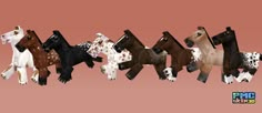 several different types of horses are shown in the same pattern as they appear to be made out of paper